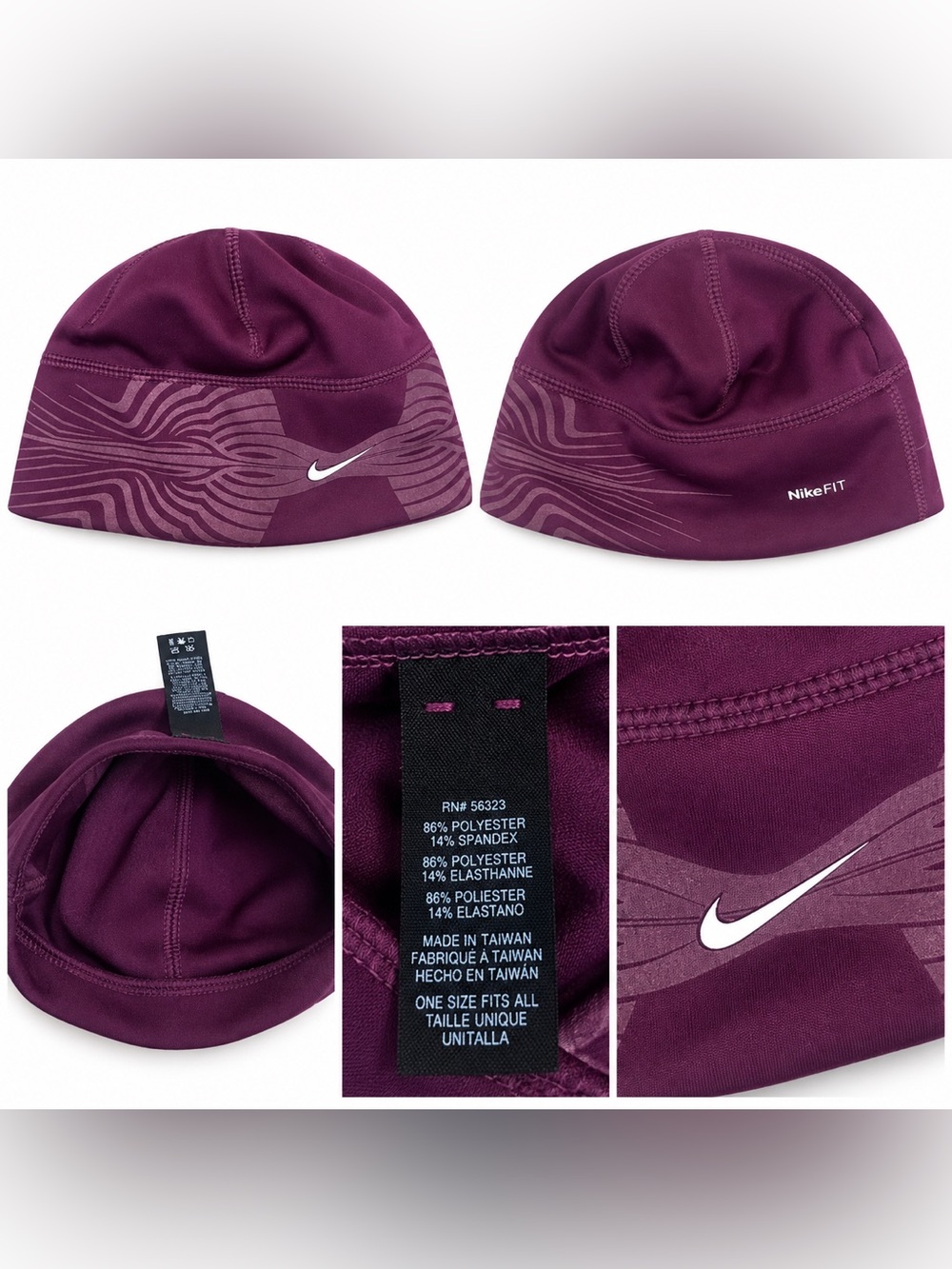 Nike Fit Running Beanie Hat Purple Plum Reflective Swoosh One Size Stretch